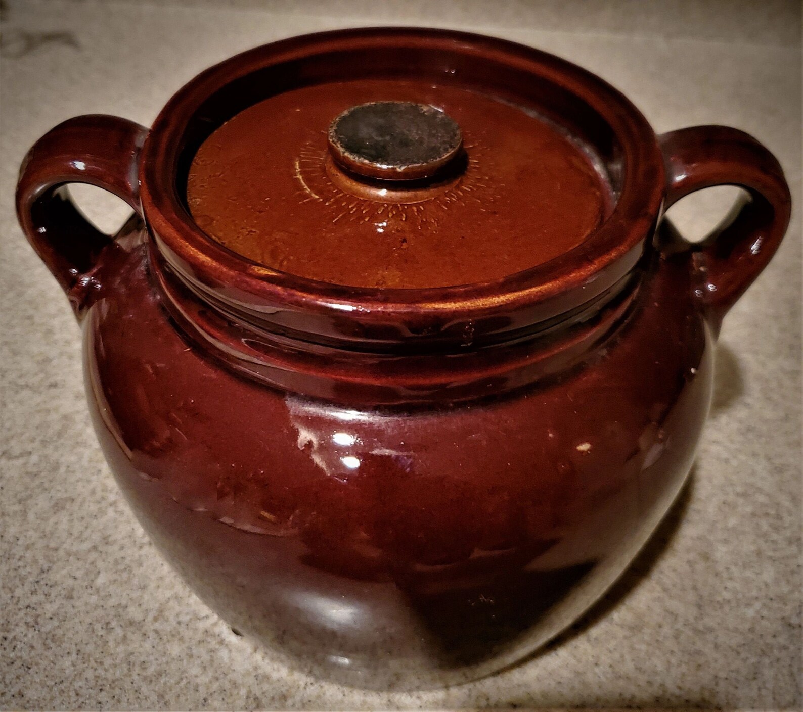 Dark Brown Bean Pot USA Stoneware Crock with Flat Recessed Lid Etsy