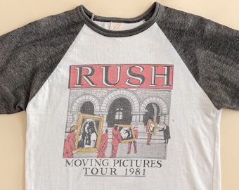 Vintage Rush Moving Pictures Tour '81 T-shirt | Raglan Shirt| Vintage baseball tour Shirt| Rush Tour 1981| 80's Rush Band Shirt (men's XS)