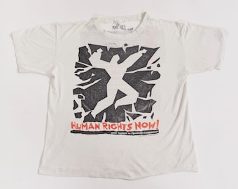 Vintage Human Rights Now! World Tour 1988 T-Shirt (Men's Boxy Large) Bruce Springteen, Peter Gabriel, Sting, Distressed and paper thin