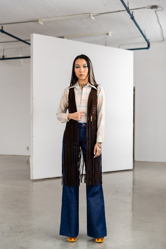 1970's Vintage Brown Super Long Fringed Suede Vest
