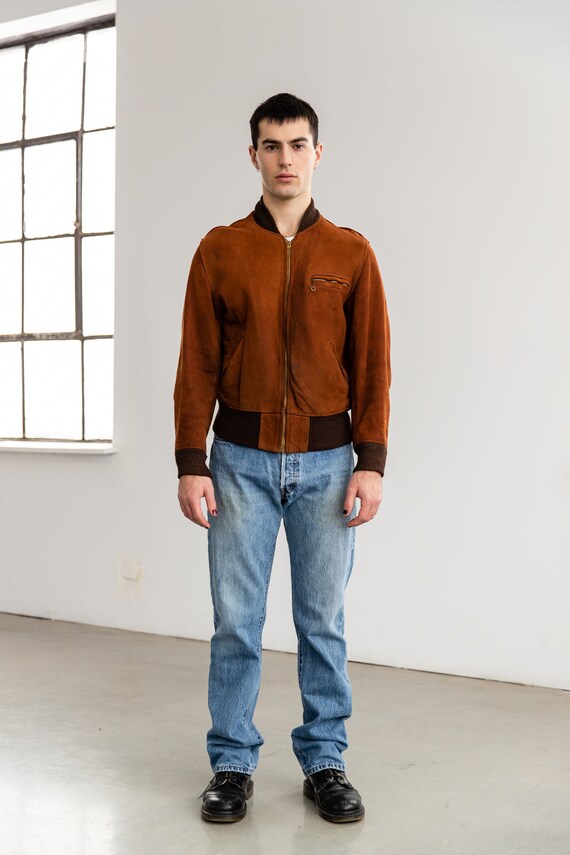 1960's Vintage Cognac Brown Suede Bomber Jacket Li