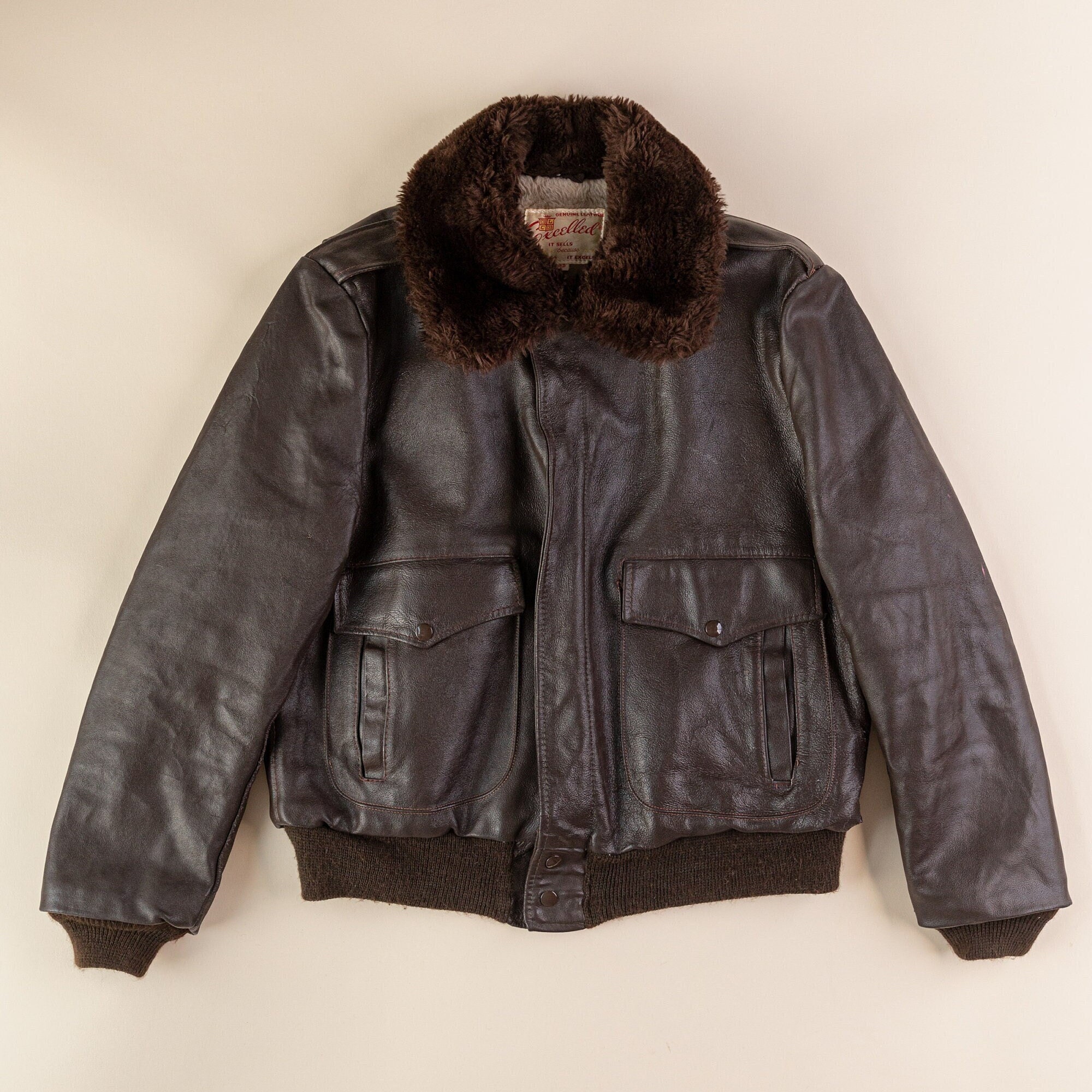 Vintage 1980 s Excelled Aviator Style Leather Jacket G1 Flight