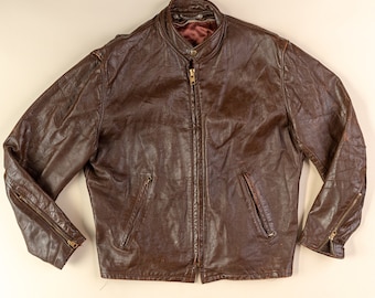 Vintage Brown Cafe Racer Jacket | 1960's Brown Leather Biker Jacket| With Talon Zippers | Vintage Moto Jacket (Men's Large)