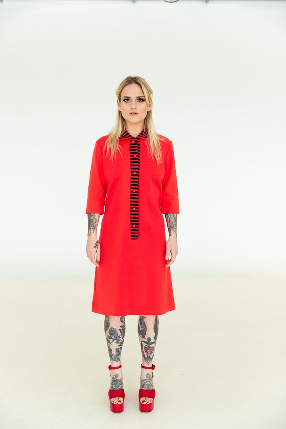 Vintage, 1960's Red Mod Collar Dress by WESTOVER N