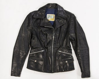 1970's Vintage Brimaco Leather Cafe racer Jacket| Acme Zippers| Vintage women's cafe racer| Black Moto jacket  (women's extra small)