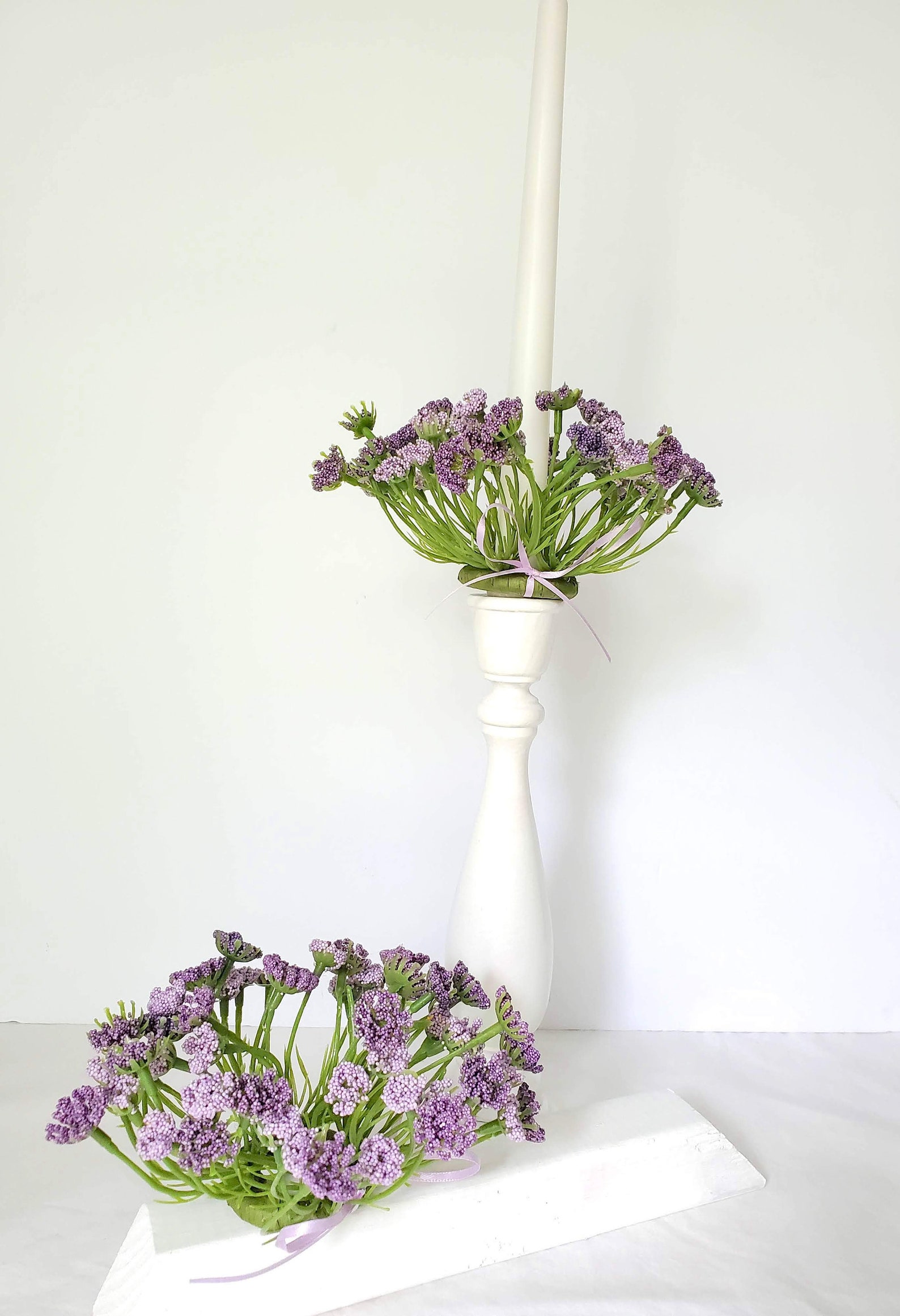 Taper candle ring Flower candle ring Purple flowers Home Etsy