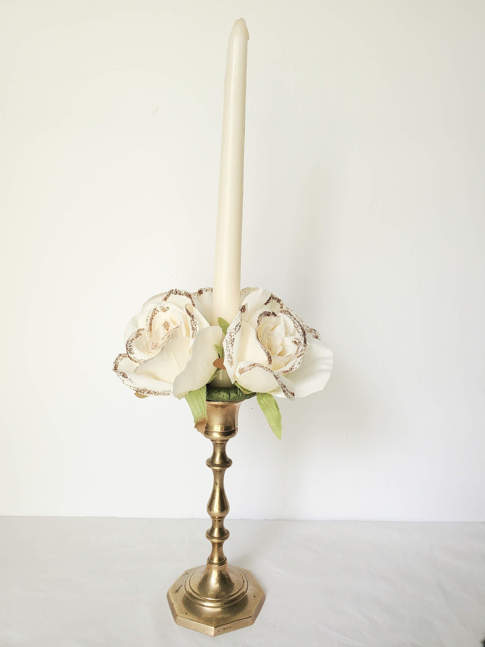 Taper candle ring set Cream roses Flower candle ring Etsy