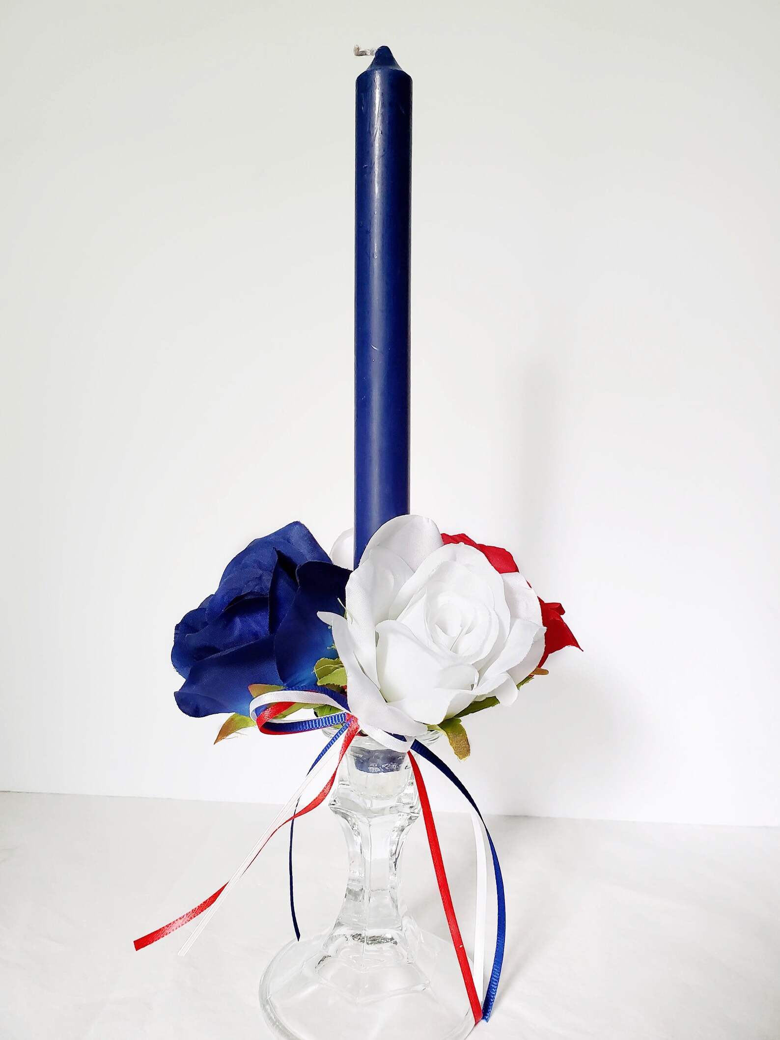 Taper candle ring set 4th of July Red White Blue Flower Etsy