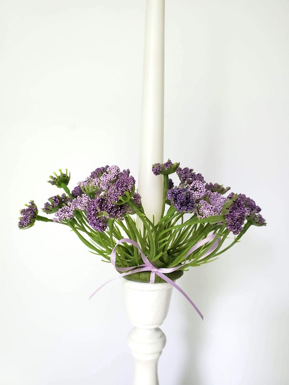 Taper candle ring Flower candle ring Purple flowers Home Etsy