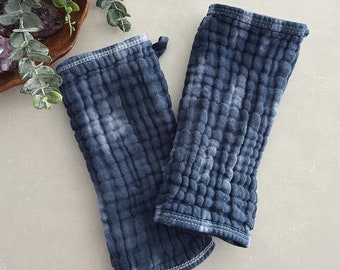 Set of 2 Hand-Dyed Indigo Shibori Burp Cloths, 100% Cotton