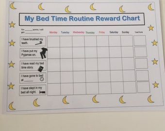 Bed Time Routine reward chart, Digital Download for everyday use, Preschoolers, EYFS, Nursery, Home Learning, Special Needs, resources