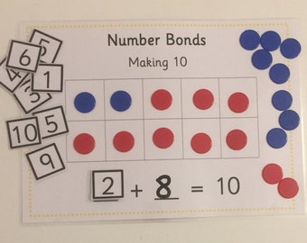 Number Bonds, Making 10, comes with counters and number cards, Maths,KS1,Numeracy, Addition, Subtraction, Home Learning,Reception, Preschool