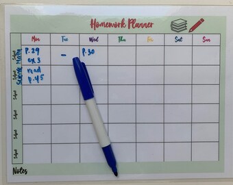 Homework planner, planner, studying, schedule, weekly planner, home learning, learning resources,office, kitchen planner,reusable,dry ease,