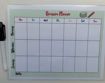 Revision Planner, Exam planner, wipe off boards, reusable, free postage, dry ease, learning resources, A4 laminated planner, GCSE, ALevels