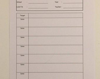 Targets record sheet, Speech and Language, Behavioral Therapy, SALT, targets, Objectives, Goals, Charts, SEN, EYFS, KS1, KS2, Free Shipping