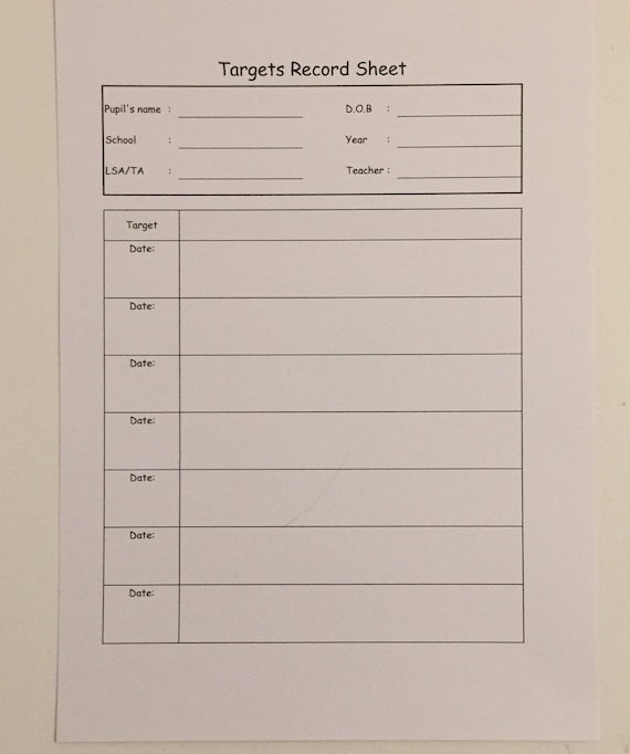 Targets Record Sheet Speech and Language Behavioral Therapy Etsy
