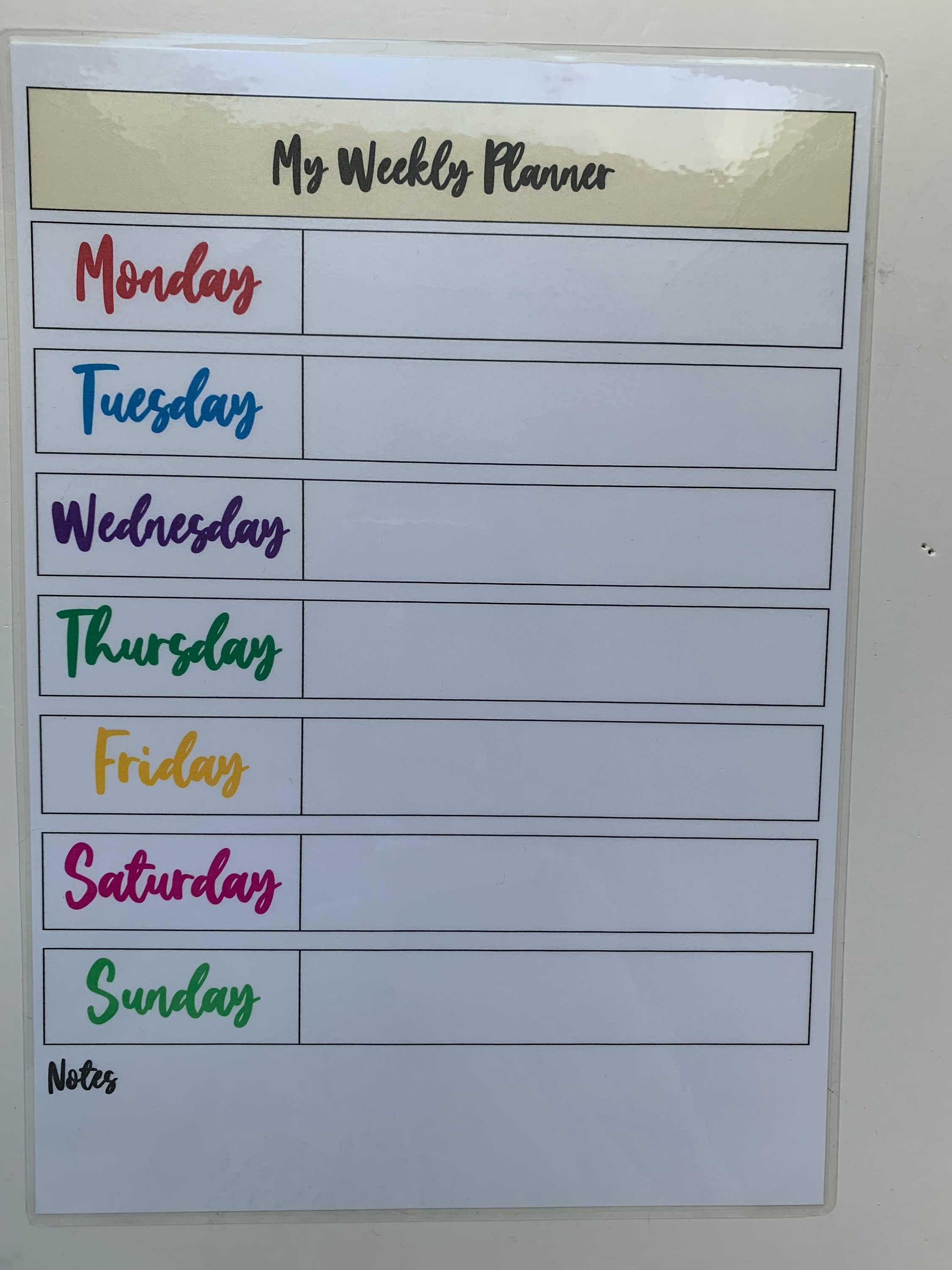 Weekly Planner, Reusable Planner, Kitchen Planner, Wipe Off, Laminated