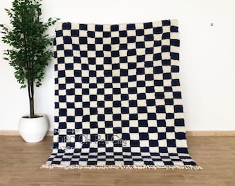 Navy Blue Beni Ourain Rug | Handmade Beni Ourain Rug, Moroccan rug Hand knotted - Beni ourain carpet-rug-Custom rug - handmade rug-lamb wool