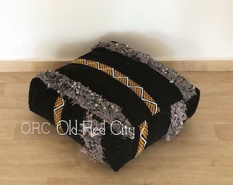 HADWOVEN FLOOR POUF - Outdoor Pouf Ottoman - Handmade  Moroccan Pouf - Beautiful Handwoven square wedding Pouf - Handira Ottoman floor  Pouf