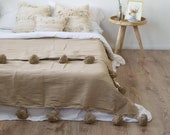 Cotton Moroccan Pompom Blanket,bedroom blanket,moroccan throw blanket,moroccan pompom blanket