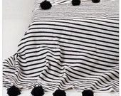 TASSEL THROW BLANKET - Woven Blanket - Weighted Blanket - Handmade Pom Blanket - Birthday Gift For Mom - Comfy Blanket Bedroom Décor Gift