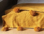 Cotton Moroccan Pompom Blanket,bedroom blanket,moroccan throw blanket,Mustard moroccan pompom blanket