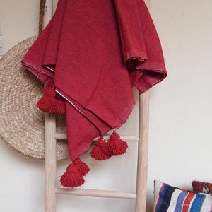 POM POM HOME Decor Blanket – Handmade Tassel Throw – Moroccan Organic Blanket – Bedroom Blanket – Gift Blanket
