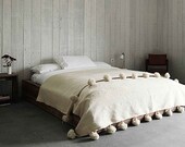 Wool Moroccan Pompom Blanket,bedroom blanket,moroccan throw blanket,pompom blanket, pompom blanket,throw blanket,ivory pompoms blanket