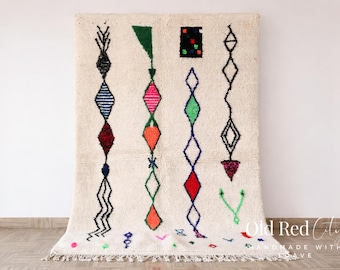 Alfombra Beni Ourain – Auténtica alfombra bereber marroquí de lana – Alfombra de color marfil hecha a mano – Alfombra marroquí a medida – Decoración bohemia escandinava