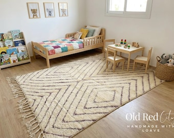 Alfombra Beni Ourain – Auténtica alfombra bereber marroquí de lana – Alfombra de color marfil hecha a mano – Alfombra marroquí a medida – Decoración bohemia escandinava