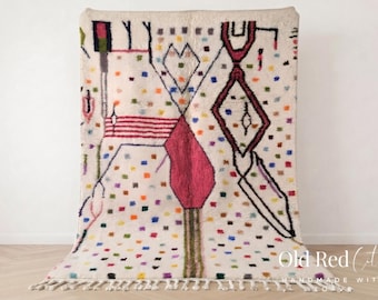 Artisan Handknotted Beni Ourain Wool Rug – Colorful Moroccan Berber Carpet, Custom Dimensions - Carpet for Living Room