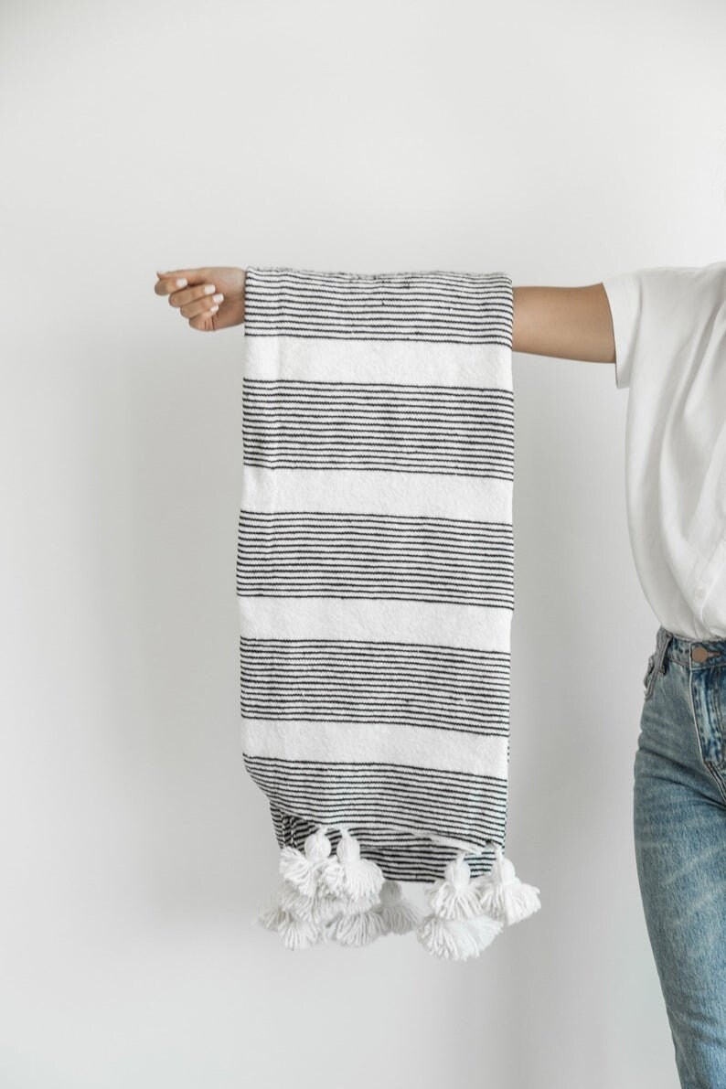 COZY THROW BLANKET White/black Blanket Moroccan Throw Cute Etsy