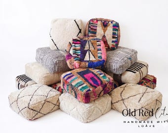 Puf Beni Ourain, puf Kilim marroquí, cojín de suelo / almohada de suelo a cuadros vintage / otomana bohemia y decoración del hogar - Cojín de suelo
