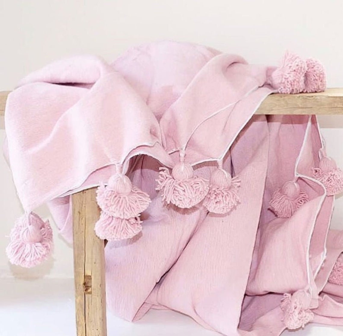 PINK THROW BLANKET Moroccan Blanket Pink Cotton Tassel Etsy