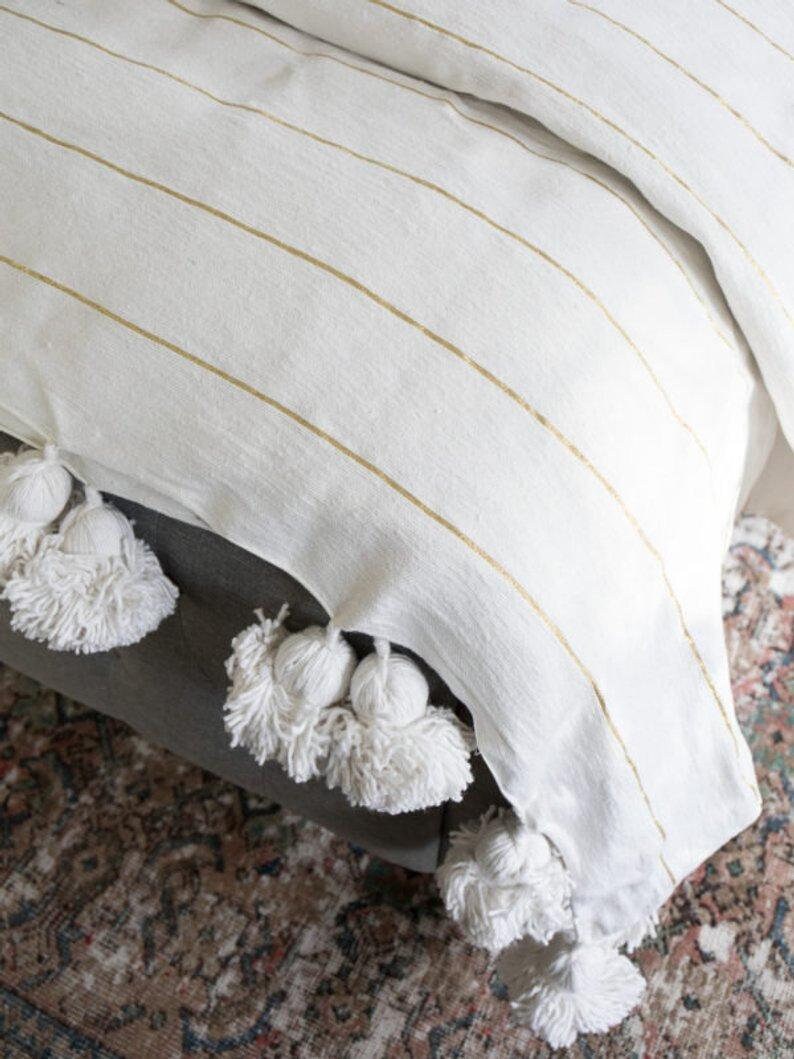 BERBER BLANKET POM Pom Blanket Moroccan Tassel Throw Warm Etsy