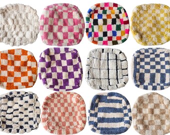 Puf Beni Ourain color marfil: otomana marroquí de lana hecha a mano, cojín de suelo bereber, reposapiés peludo color crema, decoración bohemia para salón.