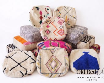 Cojín de suelo marroquí Kilim Beni Ourain, almohada de suelo a cuadros estilo otomana bohemia, puf otomana vintage grande, cojín bereber tejido a mano
