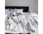POM POM BLANKET - Tassel Throw Blanket - Moroccan Wedding Blanket - Handmade King Size Blanket - Housewarming Gift - Cotton Blankets