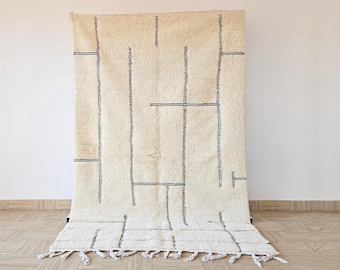 Beni ourain rug, Moroccan rug, Berber carpet, Cream Wool rug, Handmade rug, White Beni ourain style, Cream Area rug, Tapis berbere, Teppich.