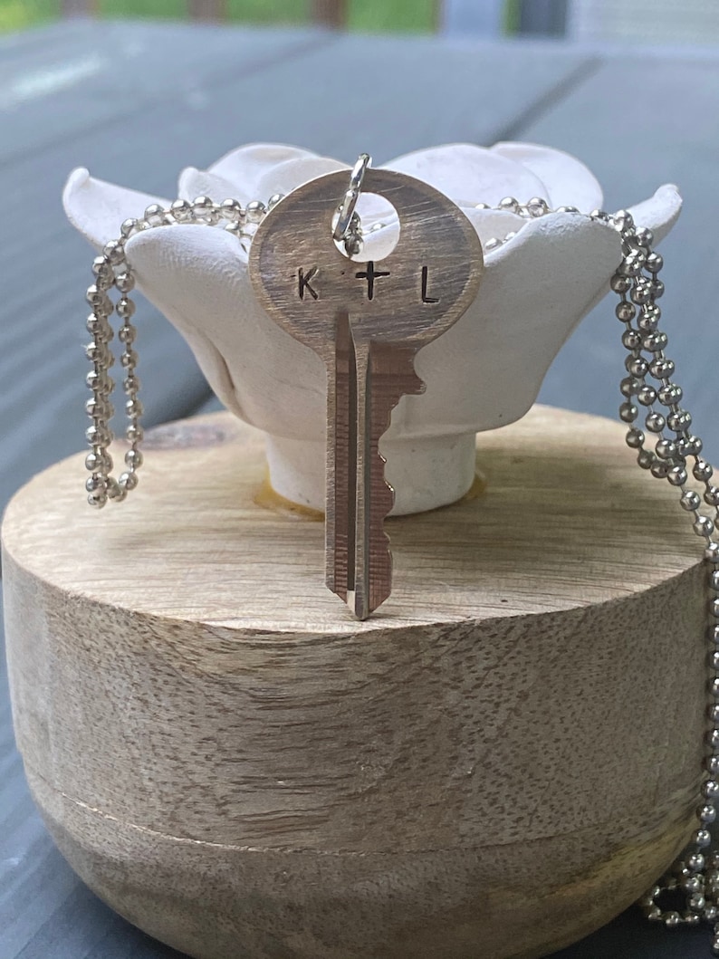 CUSTOM initial stamped key necklace