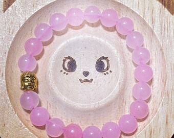 Rose Quartz crystal beaded bracelet with Buddha spacer charm