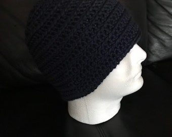 Large black skull cap beanie