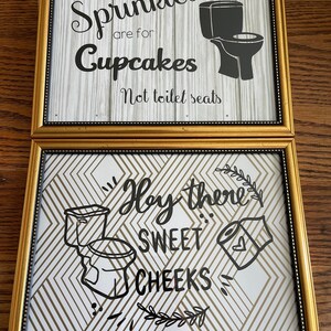 Framed bathroom and kitchen humor
