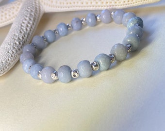 Genuine Angelite Stone Bracelet, Gemstone bracelet, Angelite Stone, Angelite jewelry, Gemstone and silver, blue bracelet, Aquarius