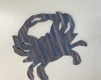 Crab wall hanging, crab decor, beach decor, blue crab wall decoration, sea creatures, distressed wood wall hanging, handmade wooden crab