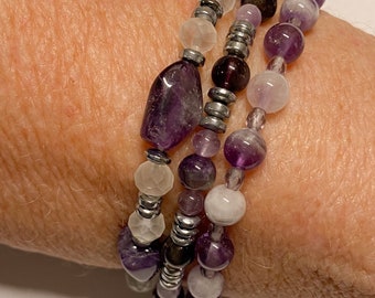 Amethyst Bracelet, Amethyst bracelet set Genuine Amethyst bracelet, February birthstone jewelry, Amethyst stretch bracelets, Purple jewelry
