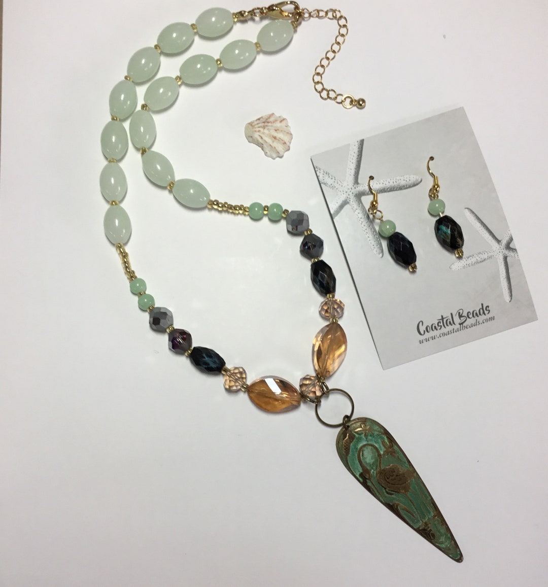 Beaded Necklace Heron Jewelry Heron Necklace, Crane Necklace, Bead