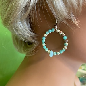 Jasper Hoop Earrings, Aqua Terra Jasper Earrings, Jasper Earrings, Hoop Earrings, Gemstone Earrings, Beach Jewelry, Stone Earrings