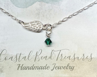 Angel Wing Bracelet, Guardian Angel Bracelet, Memorial Remembrance Jewelry, Angel Bracelet, Celestial Jewelry, Birthstone Jewelry