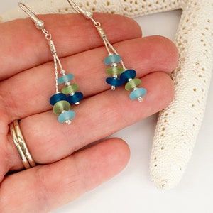 Sea Glass Earrings, Beach earrings, Dainty earrings, Minimalist jewelry, Sea Glass Jewelry, Beach Glass image 3